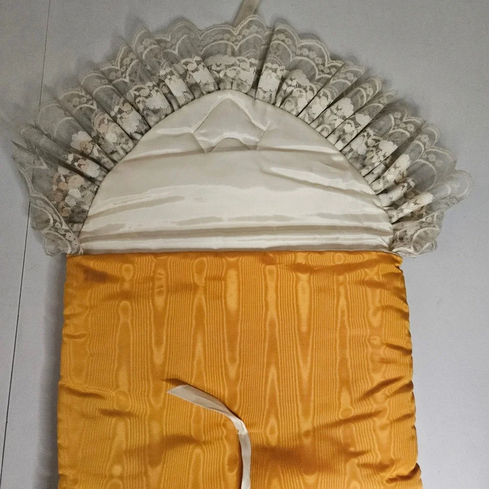 Vintage Aliso Creek Co Yellow Moire Lace Heart Lingerie Bag Travel Pouch Tie